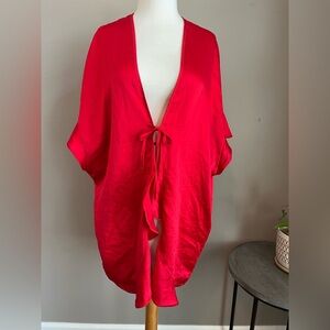 Victoria's Secret Vibrant Red Sexy Satin Robe LOVE One Size